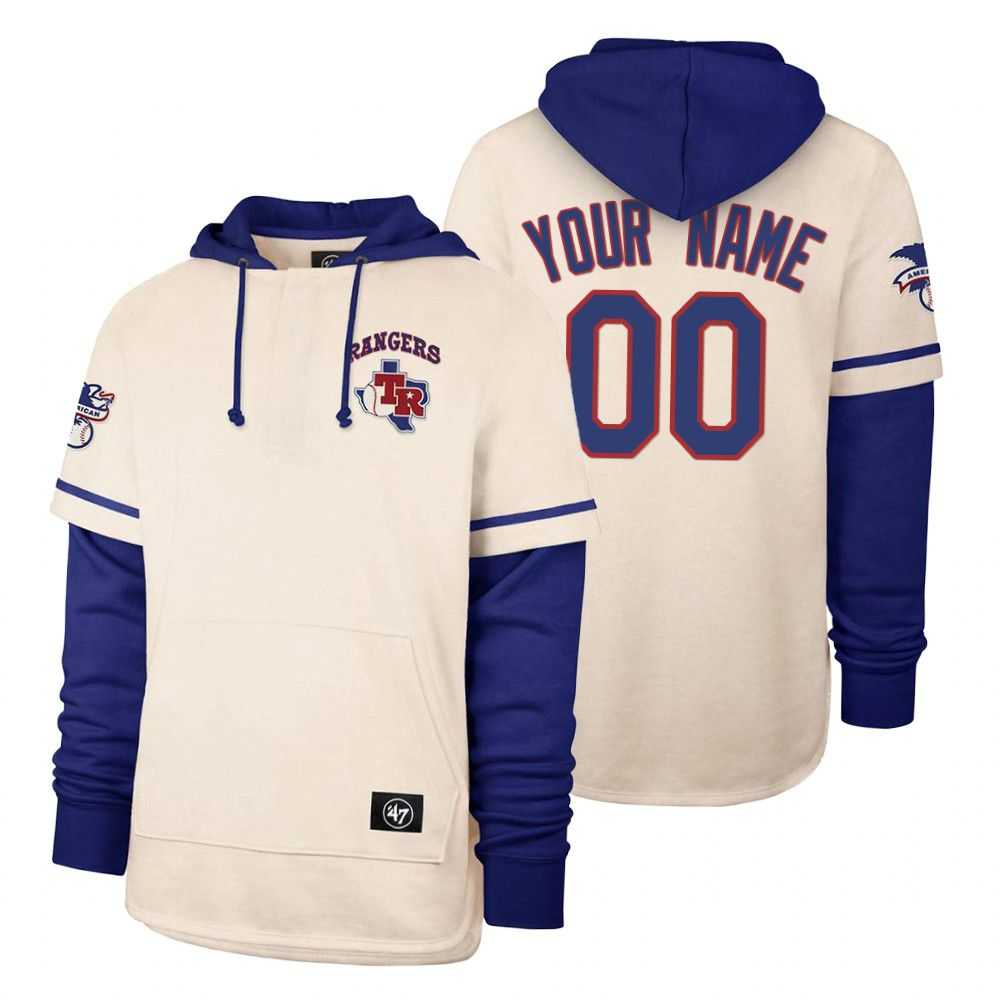 Men Texas Rangers 00 Your name Cream 2021 Pullover Hoodie MLB Jersey